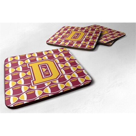 Carolines Treasures Letter D Football Maroon and Gold Foam Coaster, Set of 4 CJ1081-DFC